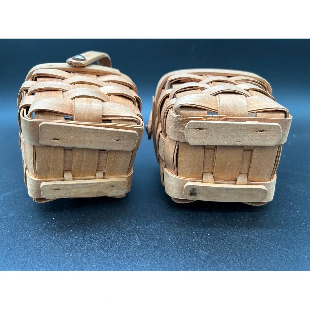 Set‎ of 2 Miniature Woven Wood Baskets with Handles Square Small Rustic Decor